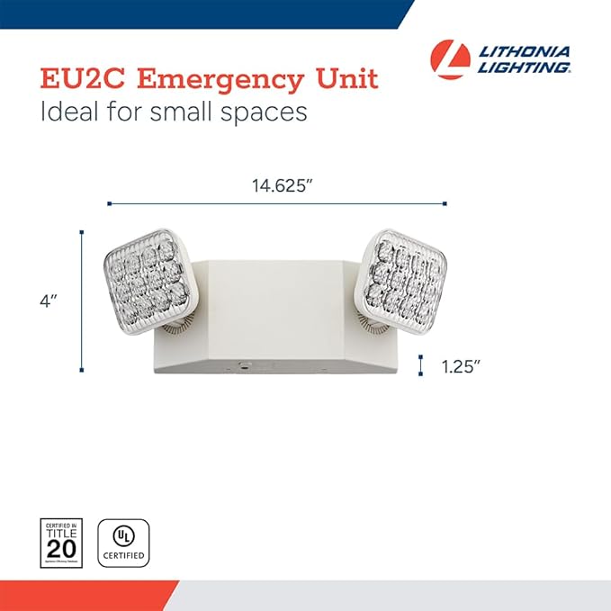 Lithonia Lighting Basics LED Emergency Light, Emergency Lighting with Dual Adjustable LED Lamp Heads, Wall Mount, Damp Location Rated, 90-Minute Backup, 120/277V, White, 4-Pack (EU2C CP4)
