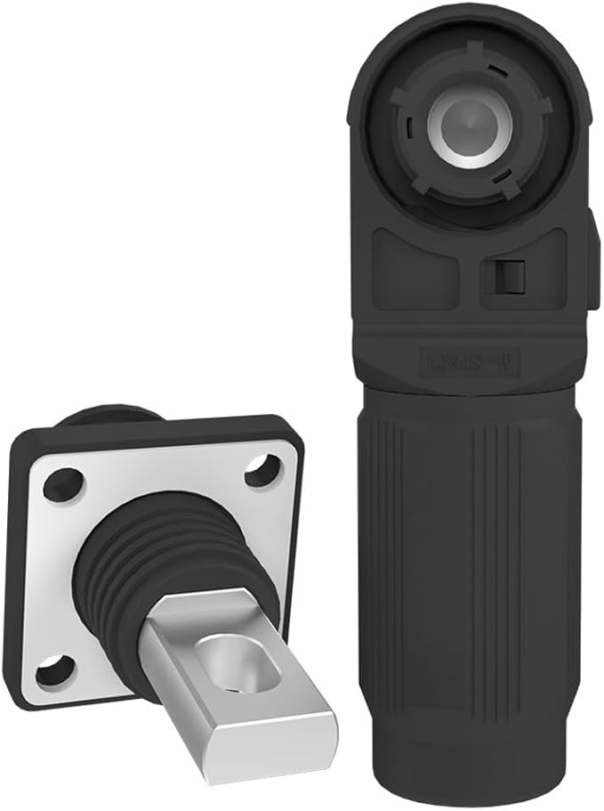 1 Set Battery Energy Storage Connector, Quick Plug Terminal High Current Connectors Copper Plate Wiring Adapter Right Angle Plug and Socket IP67 Waterproof Power Connector 200A 50mm² (200A, Black)