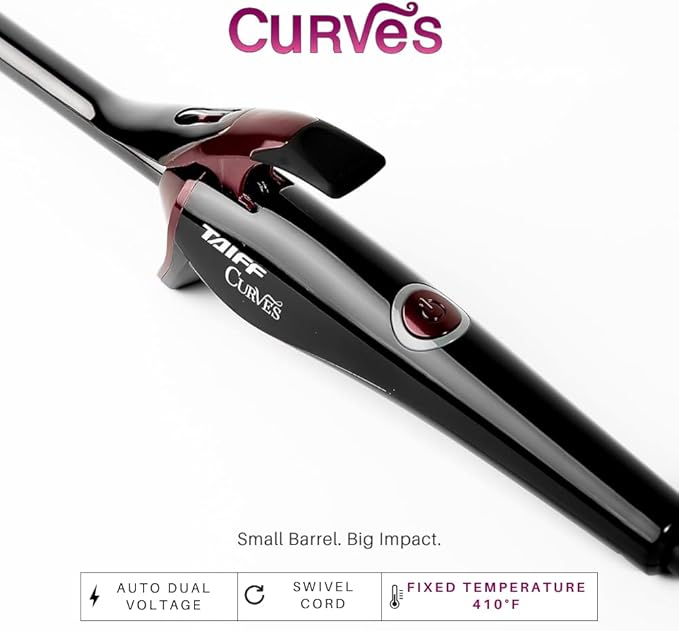 TAIFF Curves Professional Black Titanium Curling Iron – High-Performance Hair Curler & Rizadora para Cabello with Dual Voltage | Fixed Temperature 410°F | 1/2”