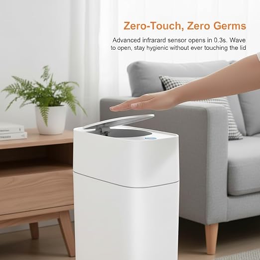 MUEE 3 Gallon Motion Senor Bathroom Trash Can with Lid, Automatic Trash Can Auto-Adsorption Touchless Garbage Can, Slim Small Trash Bin Waterproof Waste Basket for Toilet Bedroom Living Room Office RV