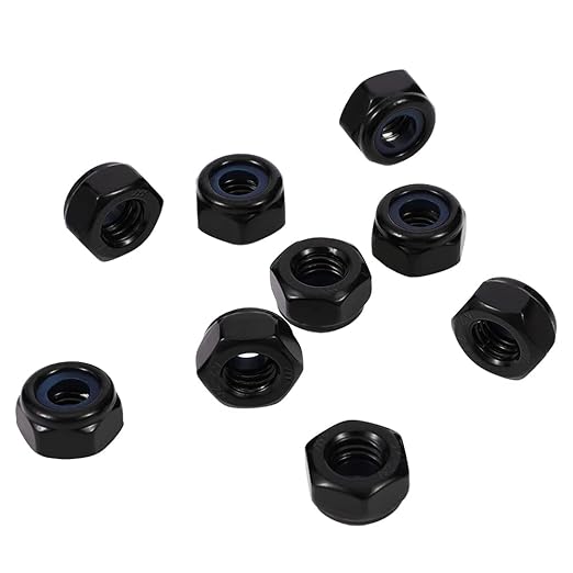 MewuDecor 1/4-20 Nylon Insert Hex Lock Nuts Locknuts, 304 Stainless Steel 18-8, Black Oxide, 50 PCS