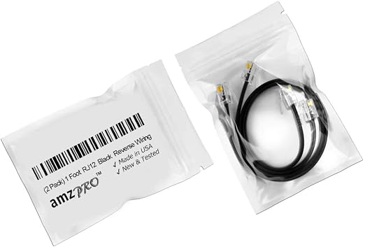 AmzDeals 2-Pack 1 Foot Black RJ12 6P6C Reverse Wired Cable, Pro Grade Voice - Image 5