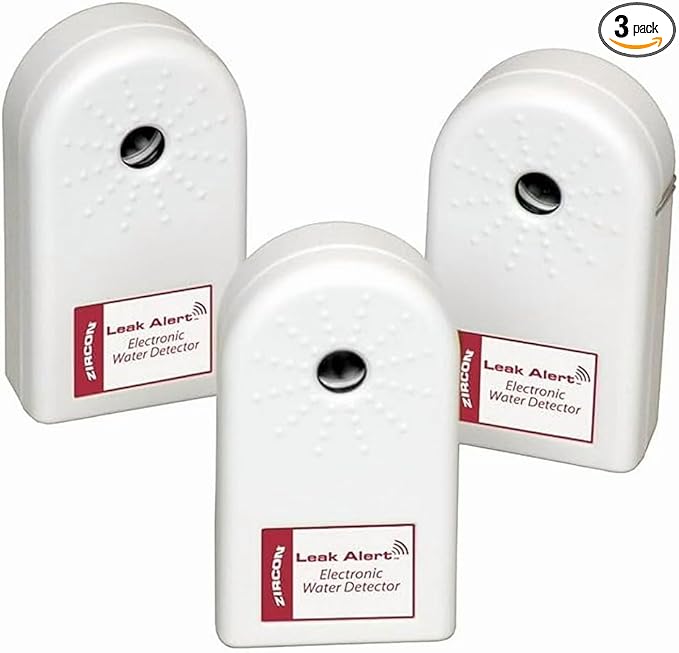 Zircon Leak Alert 3-Pack Water Detector Alarm – 90 dB Battery-Powered Leak & Flood Sensor for Basement, Kitchen, Bathroom, Utility Room – Early Water Detection & Damage Prevention