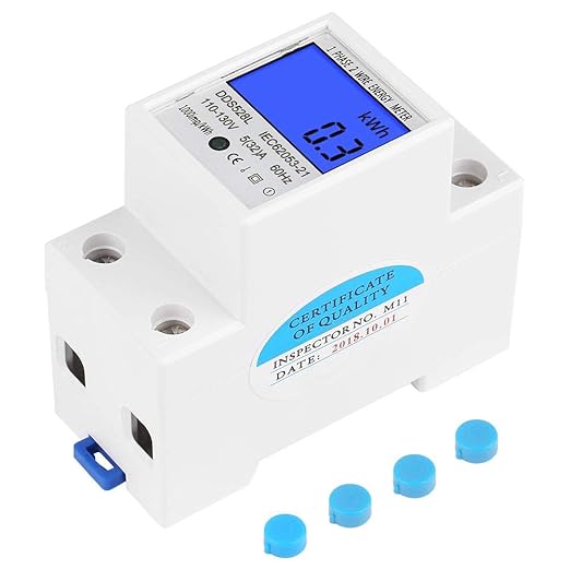 Electric Power Meter, Kilowatt Meter, Digital Energy Meter, Voltage Testers 5-32A 110-130V 60Hz LCD Backlight Single Phase Energy KWh Meter DIN Rail Mounting
