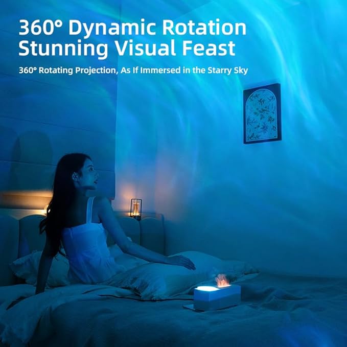 Essential Oil Diffuser, Ripple Projection Vibe Flame Oil Diffuser - Aromatherapy Aroma Humidifier, Upgrade 7 Flame Colors Noiseless 150ml Remote - Perfect for Bedroom Home Office (Ripple White)