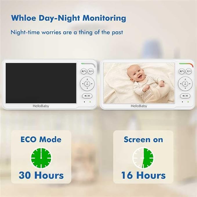 HelloBaby Baby Monitor with 2 Cameras, World First 6" IPS Split Screen - Image 4