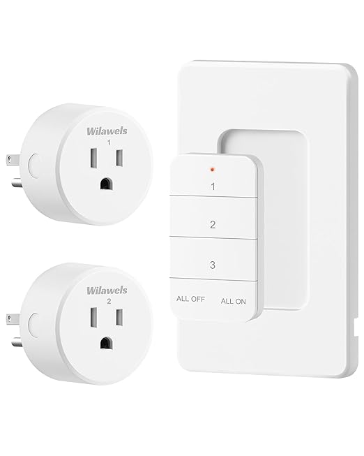 Remote Control Outlet, WILAWELS Wireless Light Switch with Magnetic Base, On Off Remote Outlet Switch for Lights, Lamps, Fan, Appliance, 100ft RF Range, 15A/1875W, One Remote for Two Plugs W09RC1206