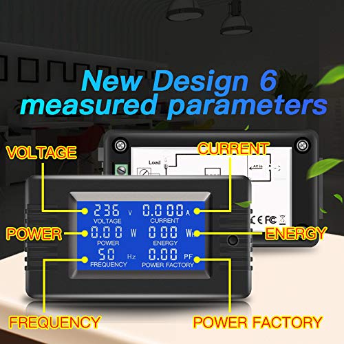 AC Current Voltage Amperage Power Energy Panel Meter LCD Digital Display Ammeter Voltmeter Multimeter with Split Core Current Transformer CT AC 80-260V 100A Multi-Function Power Monitor