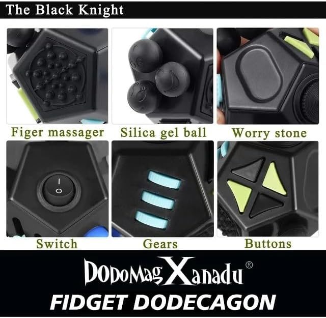 Fidget Dodecagon –12-Side Fidget Toys Cube Relieves Stress and Anxiety Anti Depression Travel Toy Christmas Stocking Stuffers Gifts for Children and Adults（A5 Black）