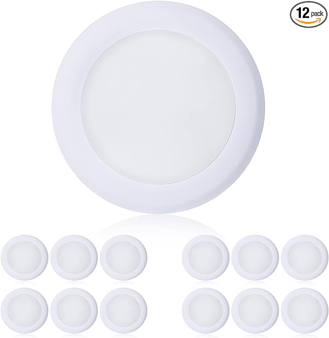 TOPELER 12 Pack Surface Mount LED Ceiling Light, 6 Inch Low Profile Dimmable LED Pancake Light, 15W 1000Lm 4000K Cool White, Installs with J-Box or Recessed Can, ETL-Listed