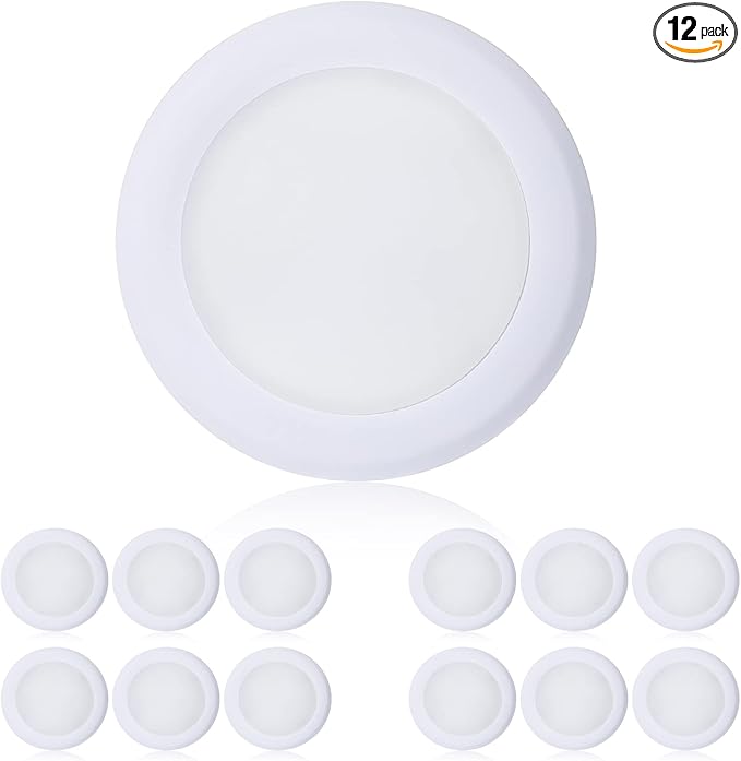 TOPELER 12Pack Surface Mount LED Ceiling Light, 6 Inch Low Profile Dimmable Flush Mount LED Disk Light, Installs into J-Box or Recessed Can, 15W 1000Lm 3000K Warm White, ETL-Listed