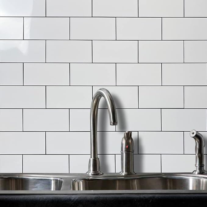 AULIGET Thick PVC Peel and Stick Backsplash, Polished White Subway Tile Peel and Stick Wall Tiles, Pack of 4