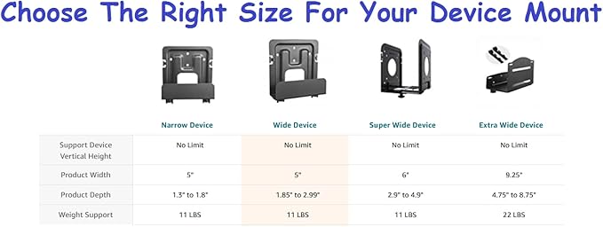 Mount Plus MP-APM-06-01 2 Pack Streaming Media Player Wall Mounting Bracket for Most Small Devices Up to 11 lbs. - Apple TV, Roku, Fire TV, Sonos Port (2 Pack Narrow)