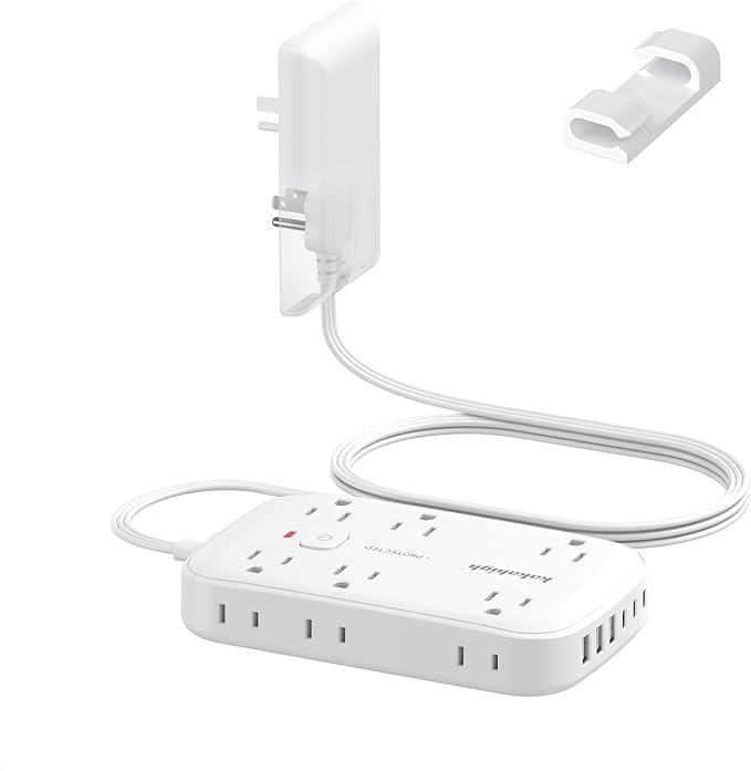 Extension Cord with Outlet Cover & Multi USB- 5 FT, Ultra Thin Outlet Concealer with Cord & 12AC Outlet 6 USB (24W/4.8A), Charging Station for Multiple Devices, for Behind Wall Furniture Couch Sofa TV