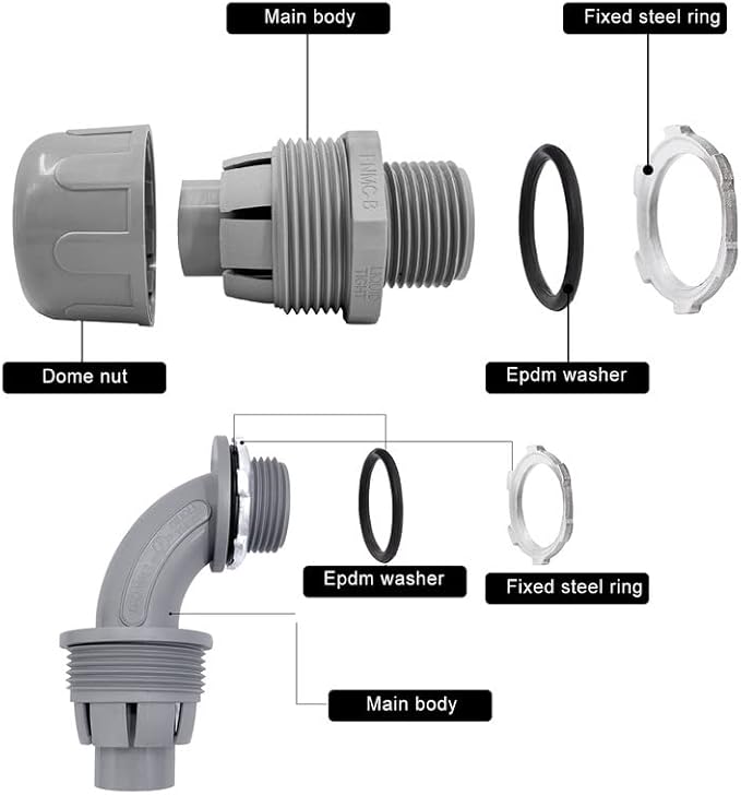 Wocloer 1/2 inch Liquid Tight Connector PVC Flexible Conduit Connector UL Listed Liquid Tight Conduit Fittings 10 Pack (5 pcs 180D/5 pcs 90D)