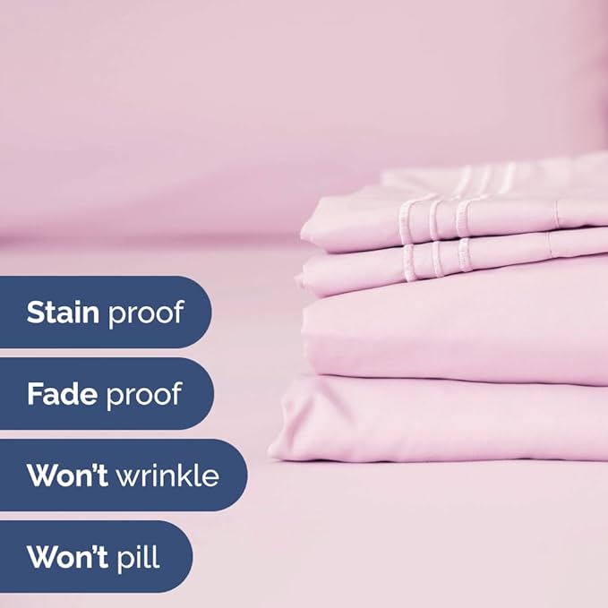 Split Head King Sheet Set – 4 Piece Flex Split Top King Sheets for Adjustable Beds - Fits 14” to 16" Mattress w/ Deep Pockets - Soft, Breathable & Cooling - Luxury Bedding & Wrinkle Free - Light Pink