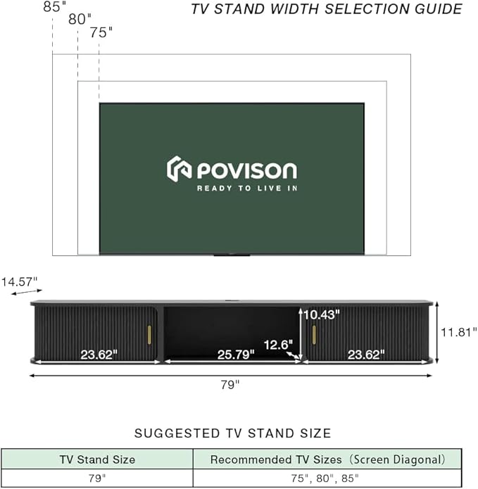 POVISON Mid-Century Modern Floating TV Stand with Sliding Tambour Doors, Fully-Assembled Wall Mounted Media Console for Living Room, Entertainment Center with Open Storage for 75 Inch TV