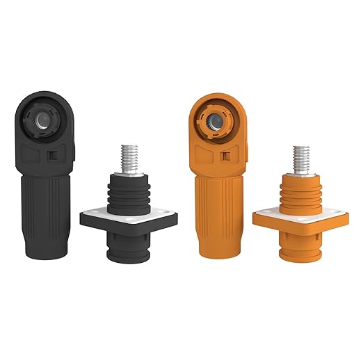 350A Battery Energy Storage Connector, 120mm² High Current Connectors IP67 Waterproof Stud Wiring Power Adapter Quick Plug Terminal Right Angle Plug and Socket (1500V Black+Orange)