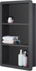 Recessed Medicine Cabinet No Mirror - 14x24 Bathroom Storage Wall Cabinet with 2 Shelves, 304 Stainless Steel Shower Niche, Matte Black Waterproof for Bathroom, Toilet, Vanity
