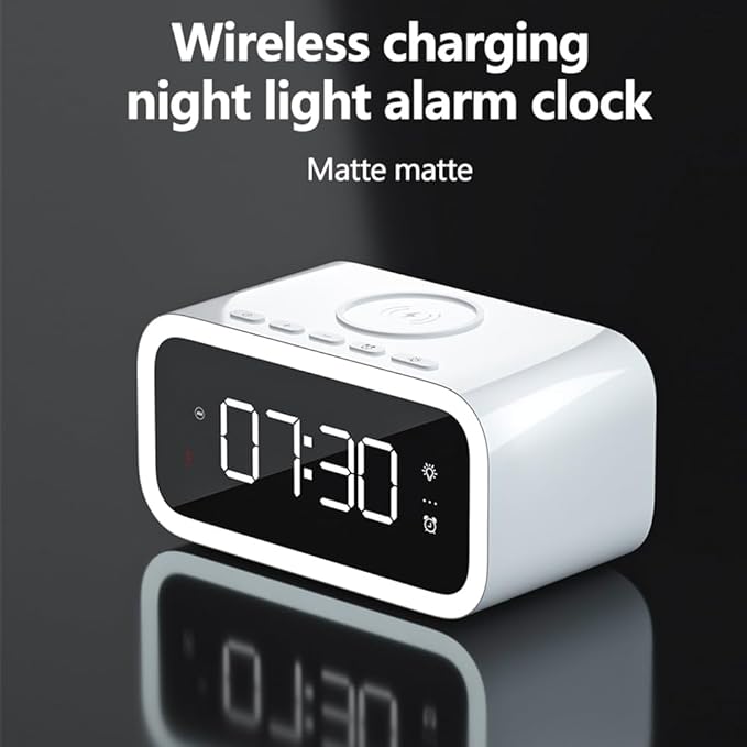 IHAO 5in1 Multi-Functional Alarm Clock with Wireless Charging 15W Fast Charger for Phone & Earbuds 3 Group Alarms, Dimmable Night Light, USB Port, Digital Clock Adjustable Light Mini Mirror QXF-805