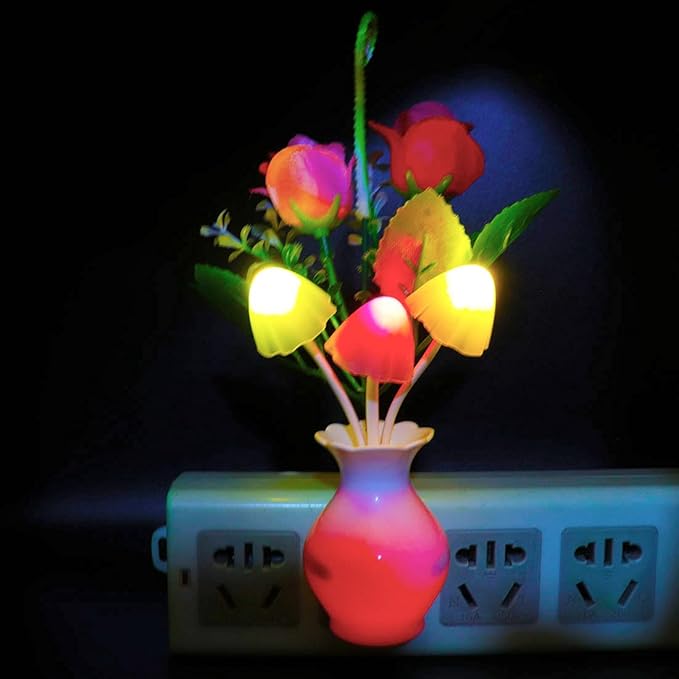 AUSAYE 4 Pack Plug in LED Night Light Sensor Light Rose Flower Decor,Energy Saving Lamp Dream Nightlight Mushroom Night Lights for Kids Adults Bedroom,Bathroom,Living Room,Kitchen,Hallway