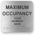 JUSTBRAILLESIGNS CUSTOMIZABLE MAXIMUM OCCUPANCY braille sign, 6” x 6”, Max Occupancy Identification Sign for business, buildings, elevators, etc., Many Colors Choices, Made in USA (Brushed Aluminum)