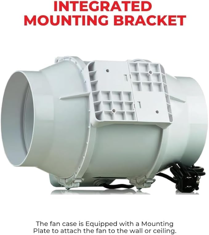 VENTS-US TT Silent 125-5" Inline Duct Fan, 199 CFM, 2-Speed Built-In Switch, For High Static Pressure Duct Applications