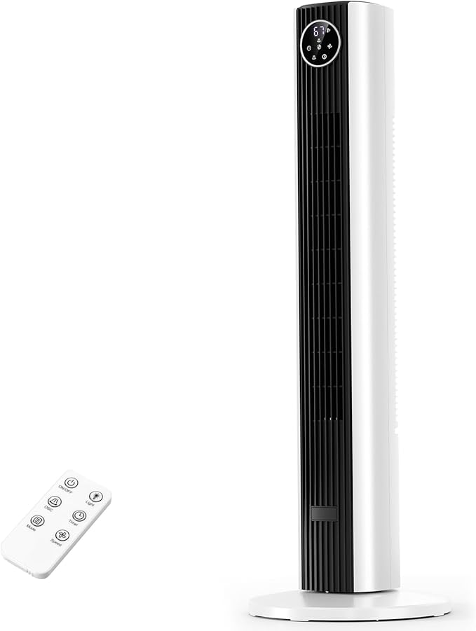 Antarctic Star Tower Fan Portable Floor Fans 85°Oscillating Fan Quiet Cooling 12H Timer Remote Control Standing Bladeless Electric 3 Wind Speeds 4 Modes Bedroom Office,36 inch, Black+White