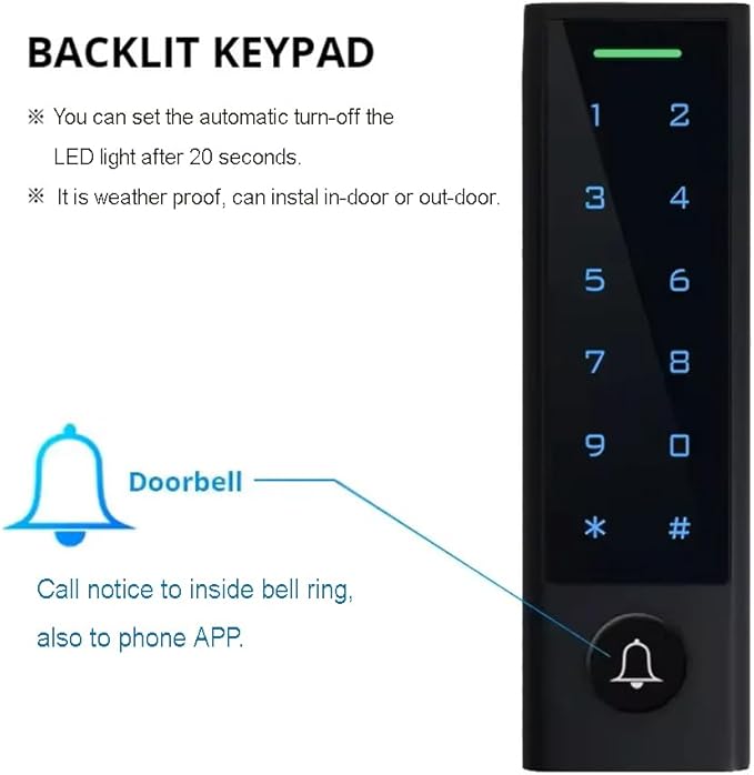 MENGQI-CONTROL WiFi Remote Manage IP66 Watreproof Access Control Keypad ANSI Standard North American Heavy Duty Electric Strike Lock Push Exit Button Smart Phone App Remote ADD/Delete User