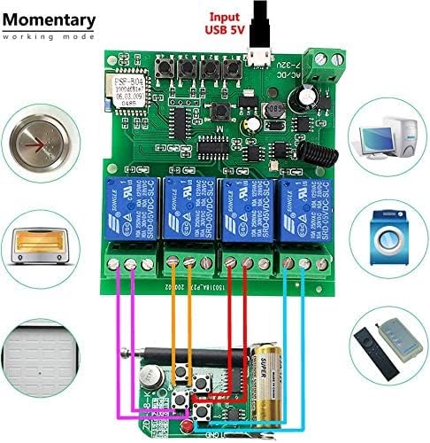 Newgoal 4 Channels WiFi Wireless Smart Switch Inching Self-Locking Relay Module,for DIY Access Control, Garage Door Opener with 433RF Remote Control （Ewelink App）