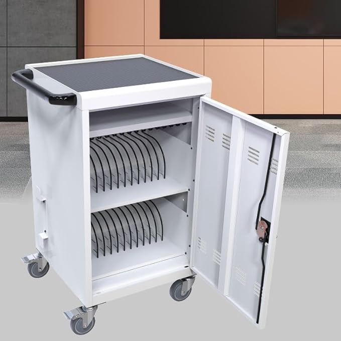 32 Device Mobile Charging Station for Laptops/Tablets/iPads/Chromebooks,32 Bay Lockable Charging Cabinet with Cable Management & Power Strip Included, Laptop & Tablet Storage Carts,Easy Assembly