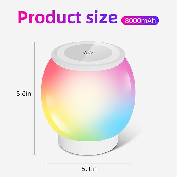 RGB ambient night light, Eye Caring, Multiple color variations, Stepless Dimming, Touch Night Lamp,Can be remotely controlled and timed,8000mAh ultra large battery capacity,Suitable ambient lighting,