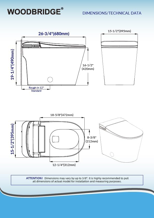 WOODBRIDGE GT100 Smart Toilet,Auto Open/Close Lid, Foot Sensor,Auto Flush, Heated Seat & Fragrance System, ADA Height, Easy Installation, without Bidet