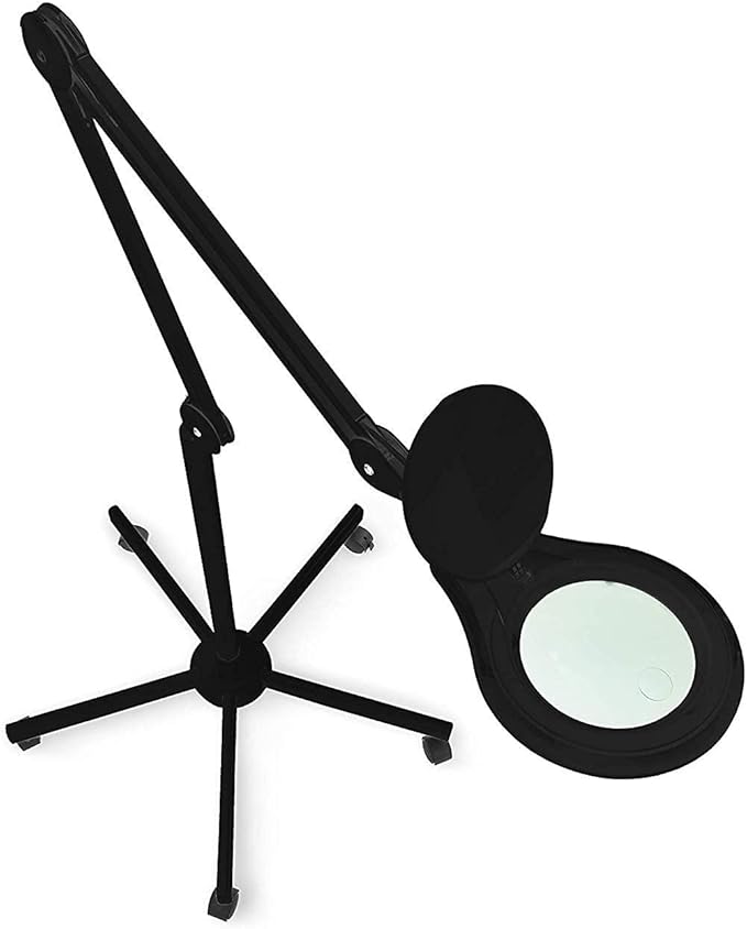 Neatfi LED Magnifying Floor Lamp – 1,200 Lumens, 5” Bifocal Lens with 5 & 20 Diopter, Dimmable, Adjustable Arm, Rolling Base, Floor Lamp for Reading, Sewing, Crafting (5 Inches, Black)