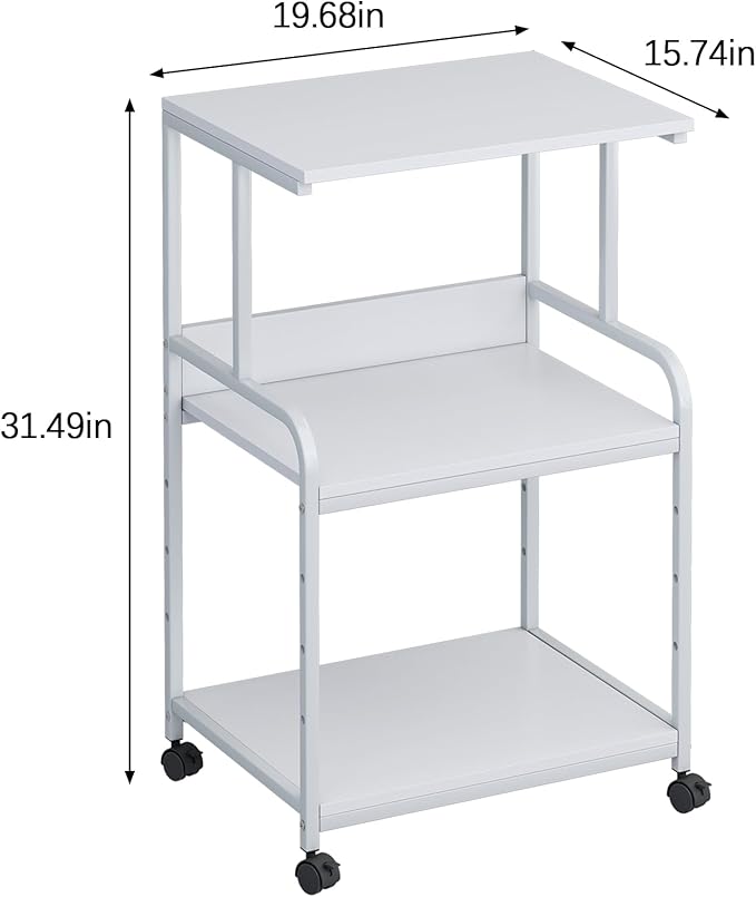 Arbuxzuy Printer Stand with Storage Shelf,3 Tier Printer Cart with Wheels,Mobile Printer Table for Home Office,Stands for Printer Heat Press Scanner Fax,Industrial Style (White)