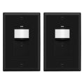 LIDER Motion Sensor Switch with Wall Plate, PIR Sensor Light Switch, Occupancy & Vacancy Modes, No Neutral Wire Required, 120V, 60Hz, 150W LED/CFL, Single Pole, LPS-1P-BKWP2P, Black, 2 Pack