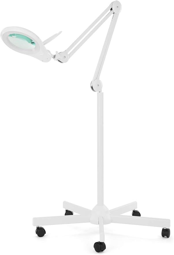 Neatfi (New Model) Bifocals 1,200 Lumens LED Magnifying Floor Lamp with Rolling Base, 5 Diopter with 20 Diopter, Dimmable, Adjustable Arm (5 Inches, White)