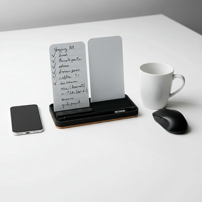 DeltaHub Reusable To-Do List for Desk - Dry Erase Daily Planner with 2 Cards, Marker & Eraser - Minimalist Desktop Organizer for Office, Work from Home - Analog Productivity Tool (Pink)