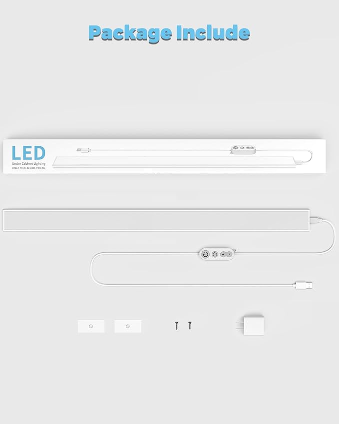 ASOKO Plug-in Under Desk Light, 24Inch LED Workbench Lights with Super Brighten 900Lumen and Smart Memory Function,3 Temps (3000K/4000K/6000K) for Kitchen Sink/Desk/Workbench