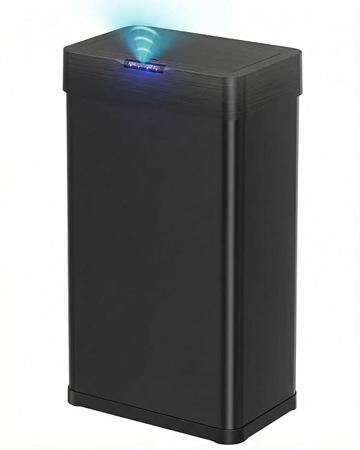 TLSUNNY 18.5 Gallon Motion Sensor Trash Can,Touchless Automatic Garbage Can,Brushed Stainless Steel Smart Bin,with Bag Holder,Soft Close Lid,for Kitchen,Office,RV,Bedroom,Living Room (Black, 70L)