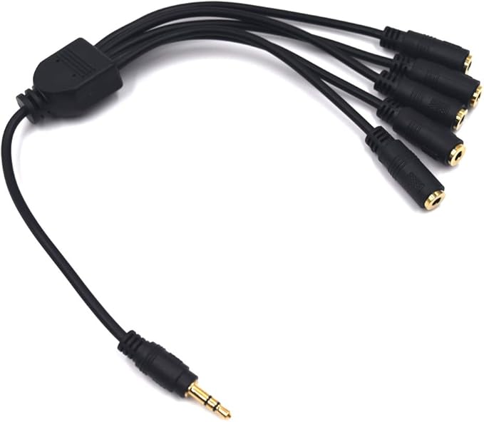 Kework 12 Inch 1/8” 3.5mm TRS Splitter Audio Cable, 1 Male to 5 Female 3.5mm Plug Extender Headphone Cable, 3.5mm 3 Pole Stereo Jack Extension Adapter Headset Aux Cord