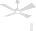WINGBO 64" Wet Rated Outdoor Ceiling Fan with Lights, 4 ABS Plastic Blades, Reversible DC Motor, 6-Speed Remote Control, 3 CCT, Waterproof Ceiling Fan for Patio Porch Gazebo Garage, Gloss White