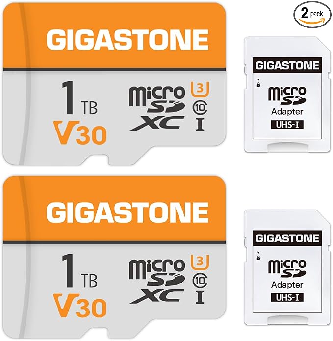 GIGASTONE 1TB Micro SD Card 2-Pack, A1 V30 4K Video Recording, Surveillance by Gigastone