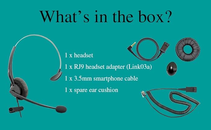 DailyHeadset RJ9 NC Mono Phone Headset for Analog Aastra Nortel Digium Polycom ShoreTel NEC Allworx Toshiba Phones Includes RJ9 and 3.5mm Adapter