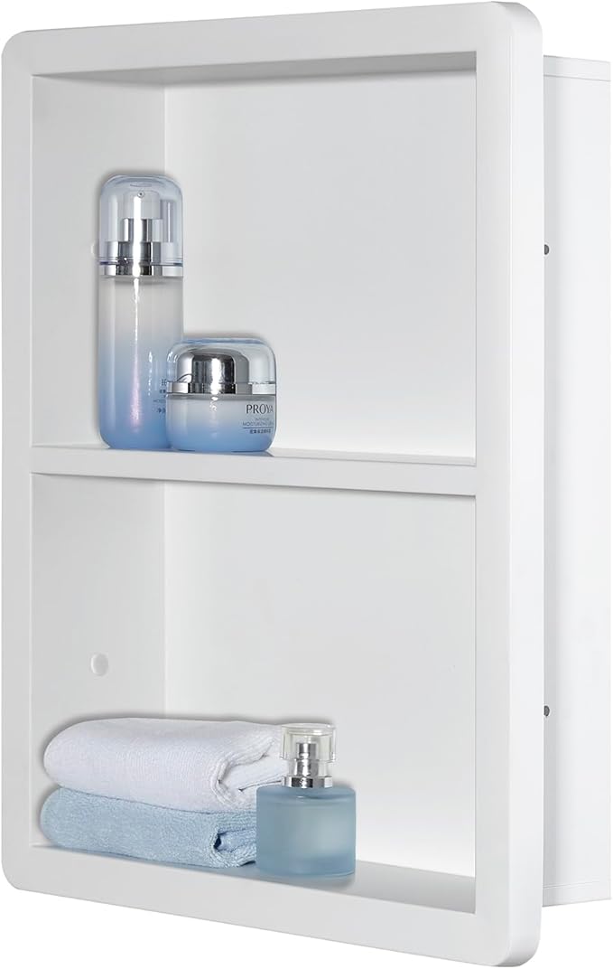 Shower Niche 14x18, Recessed Medicine Cabinet Without Mirror, 304 Stainless Steel Bathroom Storage Cabinet with Shelf, Waterproof Wall Niche for Bathroom in Matte White