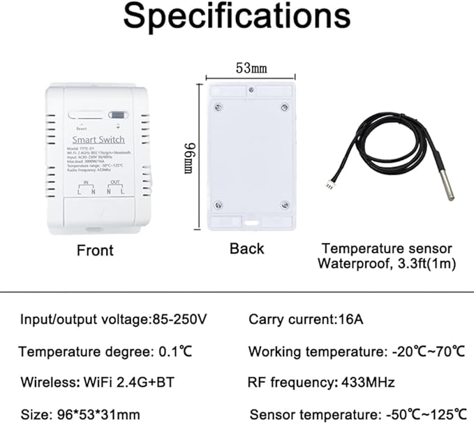 WiFi Temperature Controller Sensor Module Wireless Remote Control with Energy Consumption Monitoring, for Greenhouse, Homebrew, Climbing Pet Breeding, Incubator, Alexa Voice