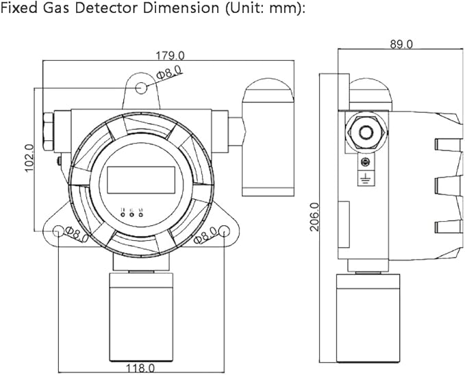 ATO Fixed Carbon Monoxide Gas Detector, 4-20mA Signal Output, CO Gas Leak Detector 0 to 100/500/1000 ppm, with Sound and Light Alarm (0-1000ppm, 2NO+2NC)