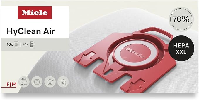 Miele Genuine Performance Pack AirClean 3D FJM Vacuum Cleaner Bags, 16 x Bags, 1 x HEPA Filter – 10512520