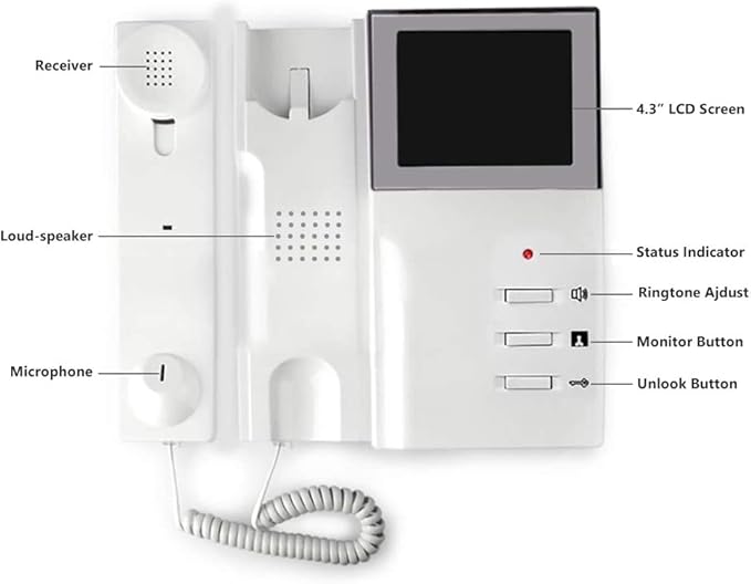 AMOCAM Wired Video Intercom Doorbell System 4.3 Inches HD LCD 2- Monitor Video Door Phone Bell Kits IR Night Vision Indoor Outdoor Camera DoorBell Intercom Doorphone Telephone Style 1V2