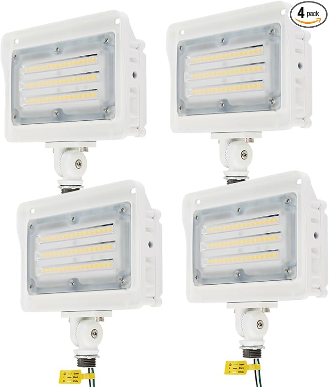 kadision LED Flood Light 50W/40W/30W, 3CCT 3000K/4000K/5000K Selectable, Dusk-to-Dawn Photocell, IP65 Waterproof Adjustable Knuckle Mount Security Lights, 100-277V ETL Listed, White 4 Pack